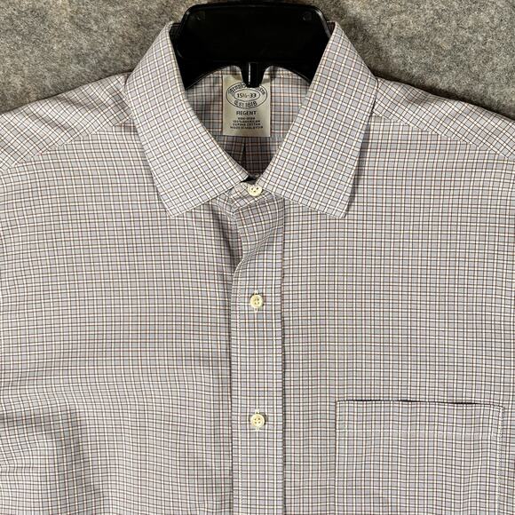 Brooks Brothers Dress Shirt plaid 15 1/2‎ - 33 Blue White Red Button Down - Picture 2 of 11